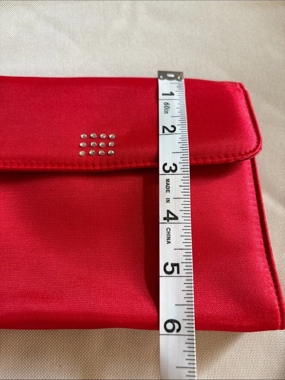 Red Satin Envelope Clutch with Stud Detail